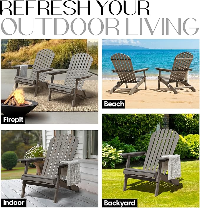 Idzo Outdoor Adirondack Chair - Set of 2, Gray