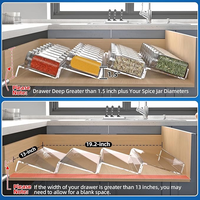 Clear Acrylic Spice Drawer Organizer - 4 Tier (Jars not included)