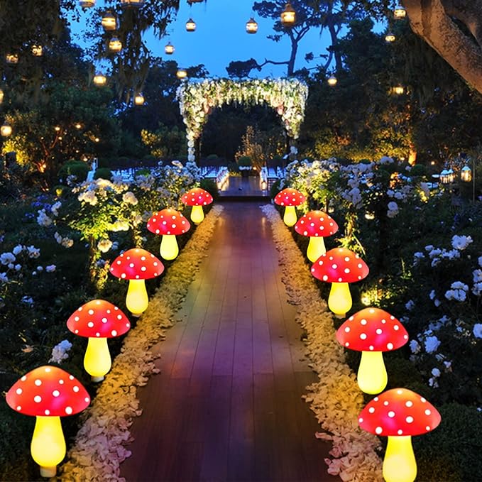 8-Pack Red Mushroom Solar Garden Lights