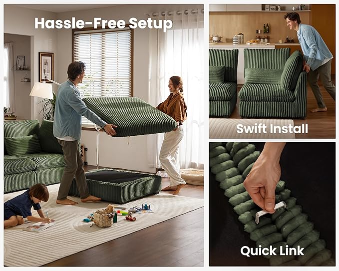 Oversized Modular Sectional with Chaise - Green Corduroy