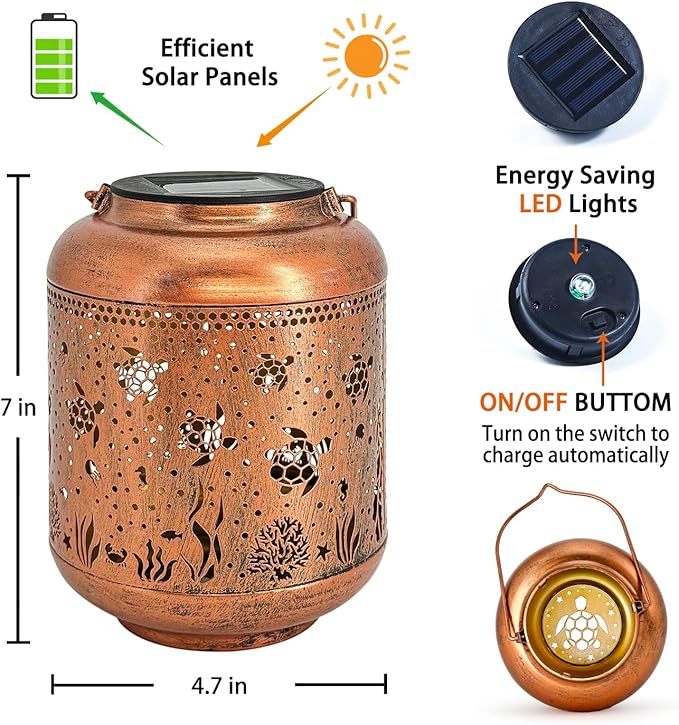 Sea Turtle Copper Solar Lantern