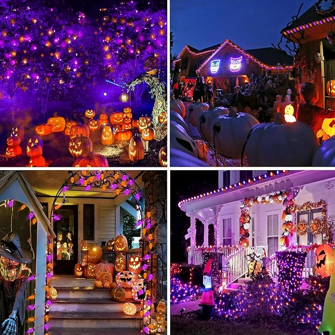 LED Purple and Orange Indoor/Outdoor Halloween Lights - 200 String Lights with 13 Modes & Timer, Waterproof