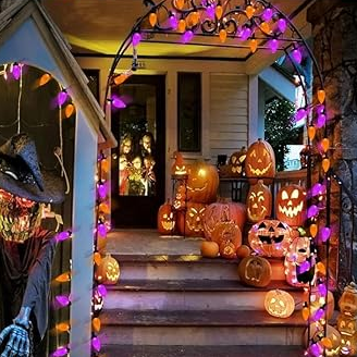 LED Purple and Orange Indoor/Outdoor Halloween Lights - 200 String Lights with 13 Modes & Timer, Waterproof