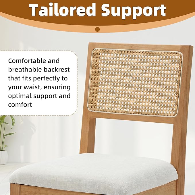 Rattan Dining Room Chairs with Upholstered Cushion, Natural Finish- Set of 6