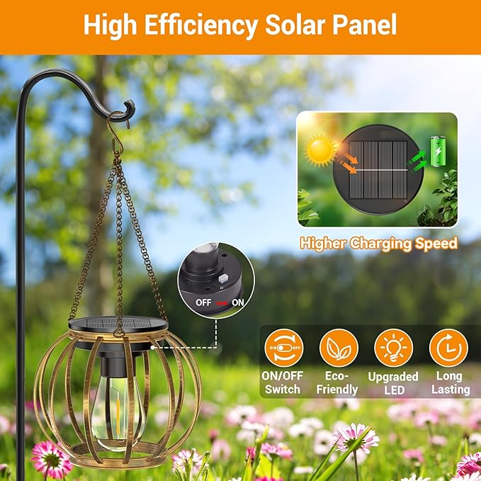 4 Pack Bronze Metal Hanging Solar Lanterns