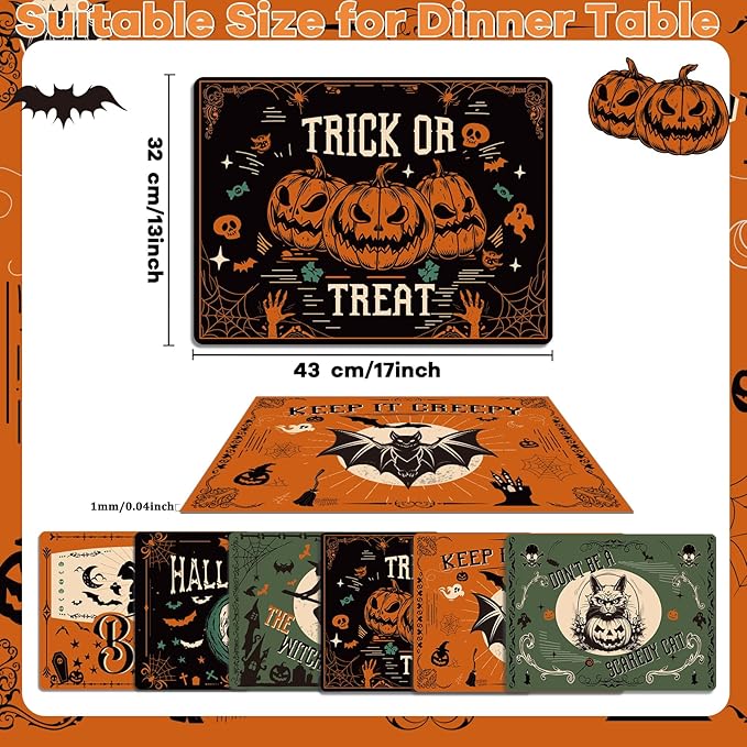 Set of 6 Washable Vinyl Gothic Halloween Placemats