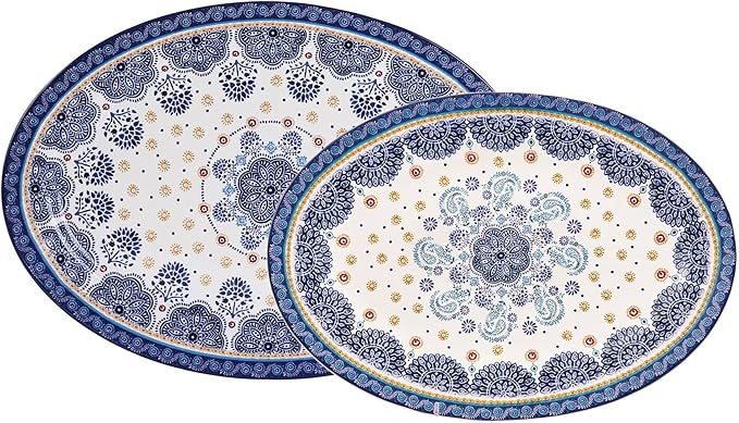Set of 2 Bico Blue Talavera Oval Platters