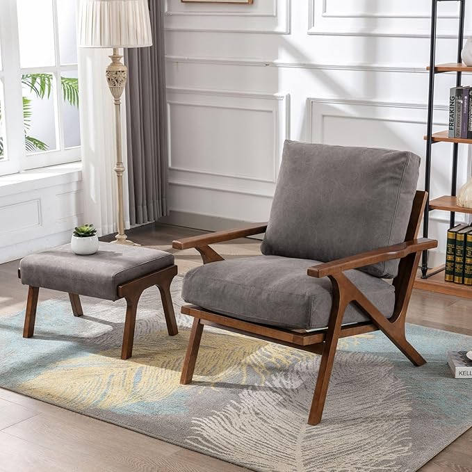 Wahson Mid Century Arm Chair and Ottoman in Gray