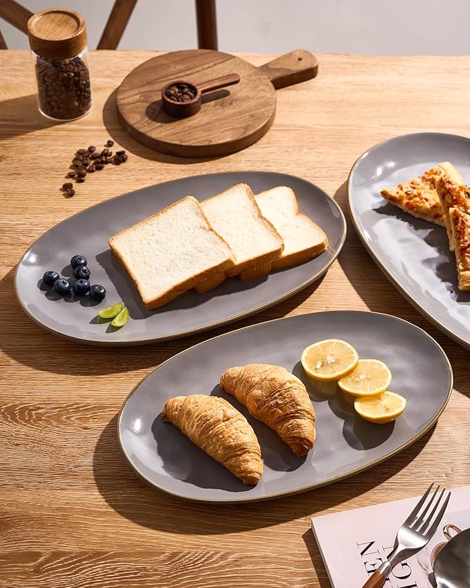 Set of 3 Fine Stonware Oval Serving Trays - Gray