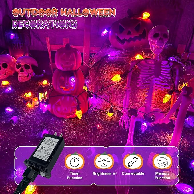 LED Purple and Orange Indoor/Outdoor Halloween Lights - 200 String Lights with 13 Modes & Timer, Waterproof
