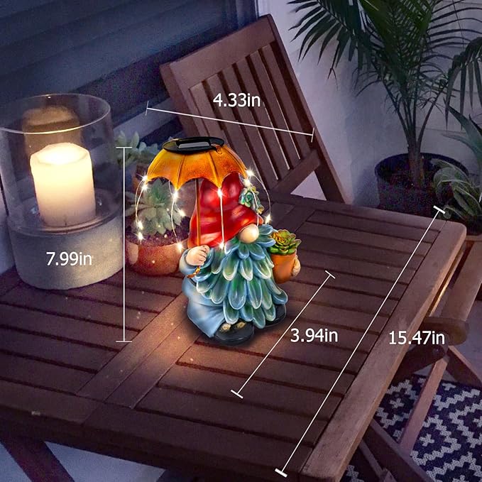 Garden Gnome with Solar LED Umbrella