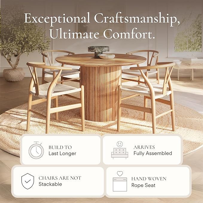 POLY & BARK Weave Mid Century Modern Dining Chairs - Set of 2, Natural