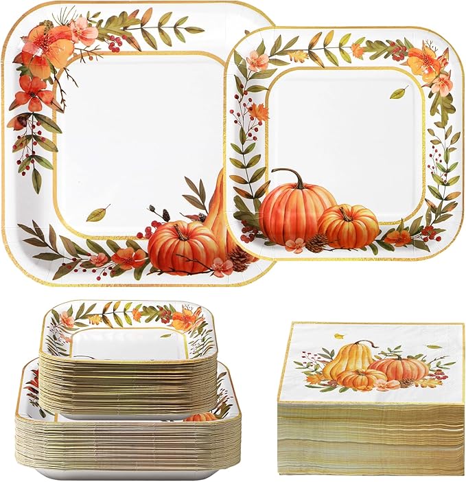 Fall Party Supplies - Disposable Plates & Napkins for 50 Guests