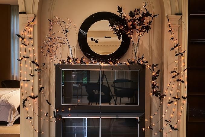 Halloween Black Maple Garland with Lights & Timer