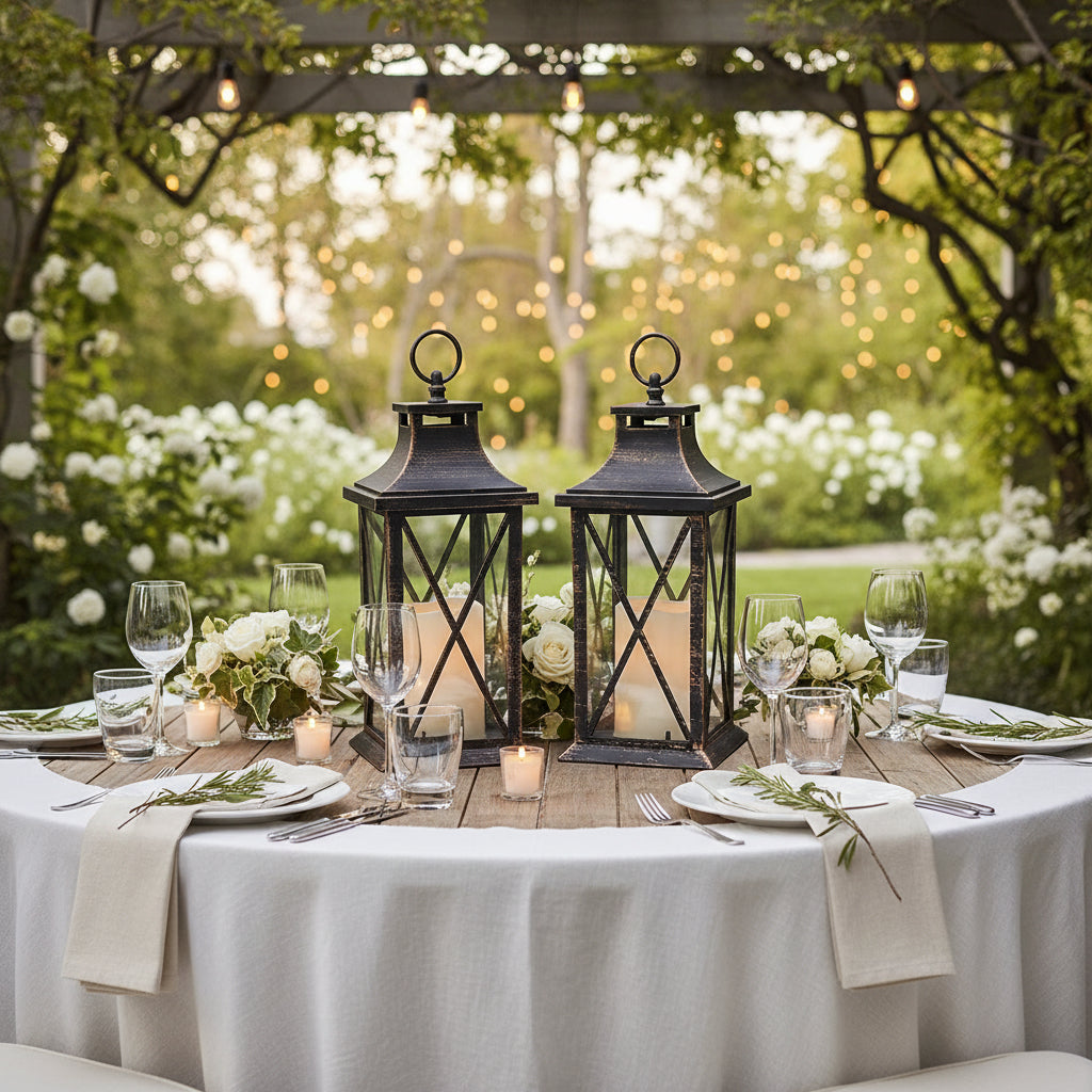 Set of 2 Antique Brushed Copper Lanterns with LED Flameless Candles