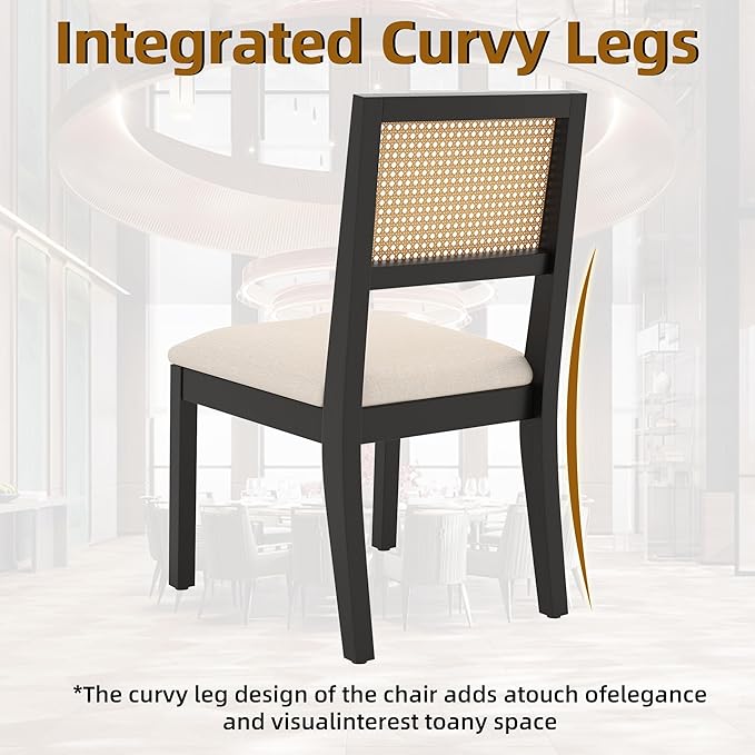 Rattan Dining Chairs w/ Upholstered Cushion - Set of 2