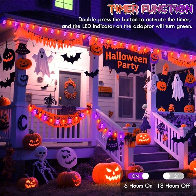 LED Purple and Orange Indoor/Outdoor Halloween Lights - 200 String Lights with 13 Modes & Timer, Waterproof