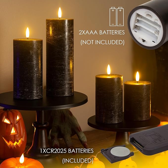 Set of 4 Halloween Flameless LED Candles w/ Remote - Black