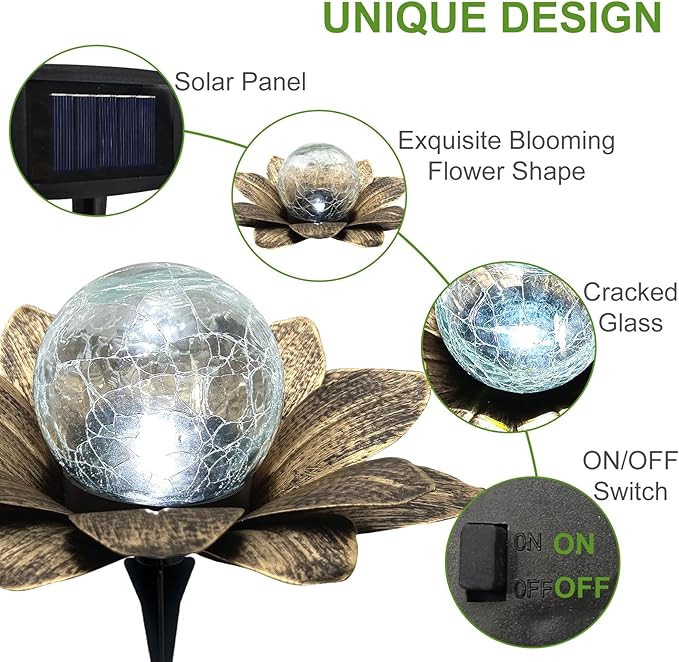 LEWIS&WAYNE Solar Garden Lights - 3 Pc Copper Lotus Flower