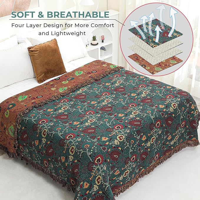100% Cotton Soft Breathable Reversible Blanket - 80" x 90"