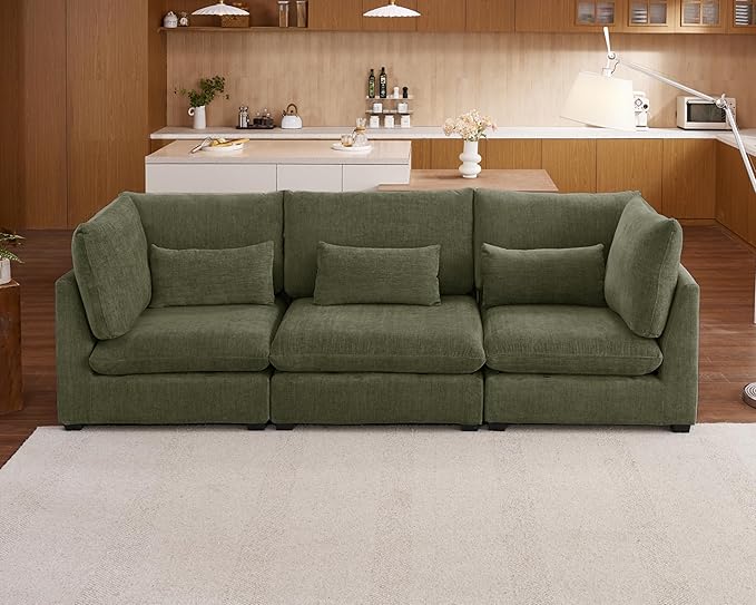 Extra Deep Cloud Chenille Modular Sectional in Olive Green
