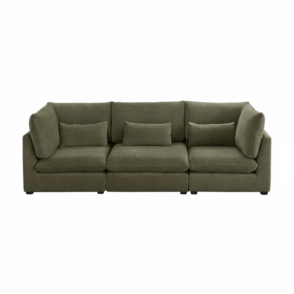 Extra Deep Cloud Chenille Modular Sectional in Olive Green