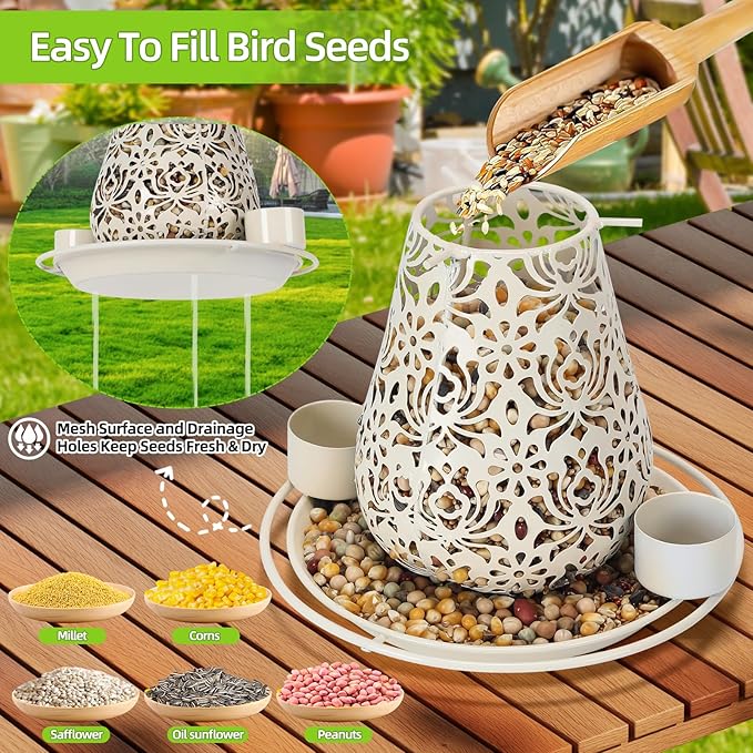 Mushroom Solar Hanging Metal Wild Bird Feeder
