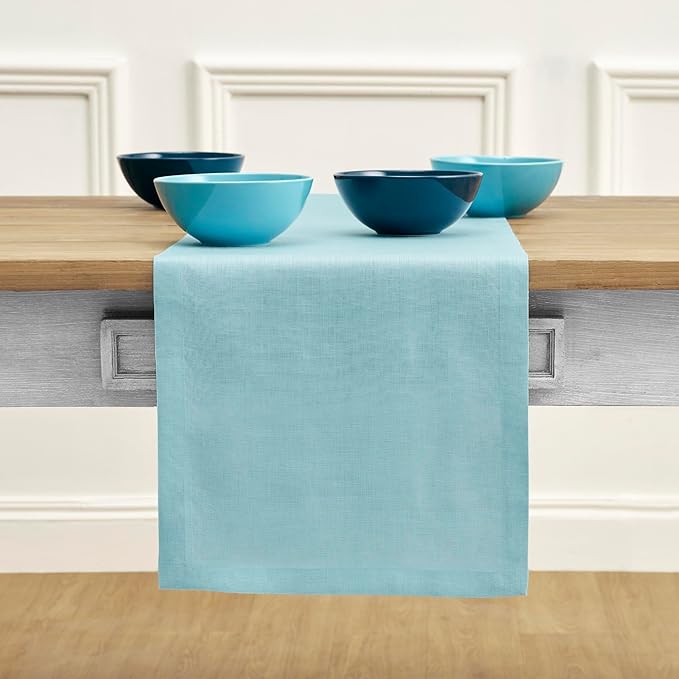 100% Pure Linen Table Runner 14 x 72 Inch - Aqua Blue