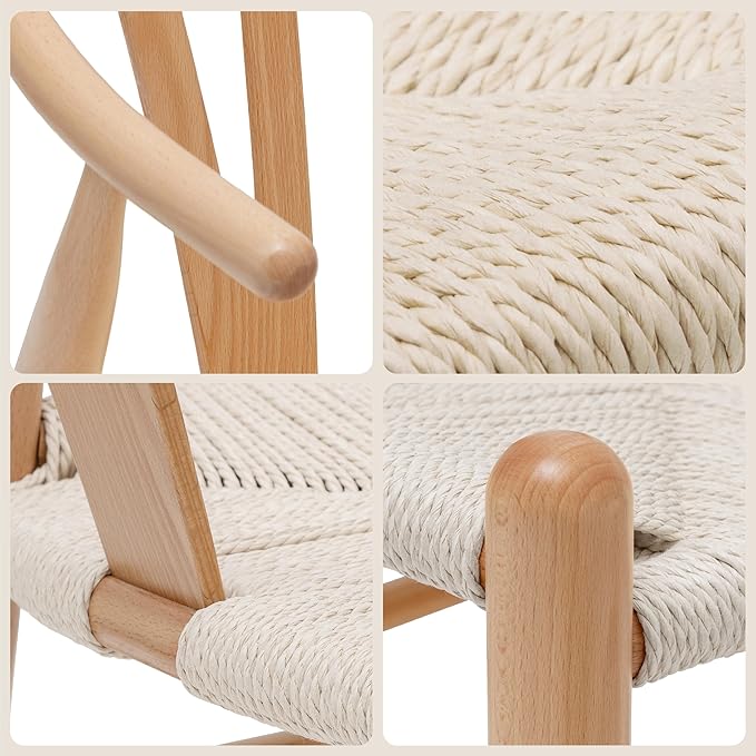 POLY & BARK Weave Mid Century Modern Dining Chairs - Set of 2, Natural
