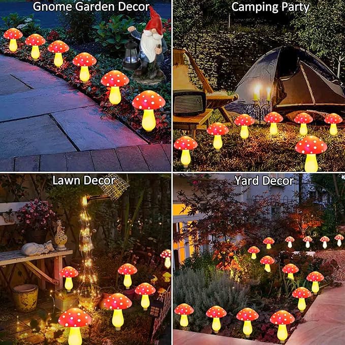 8-Pack Red Mushroom Solar Garden Lights