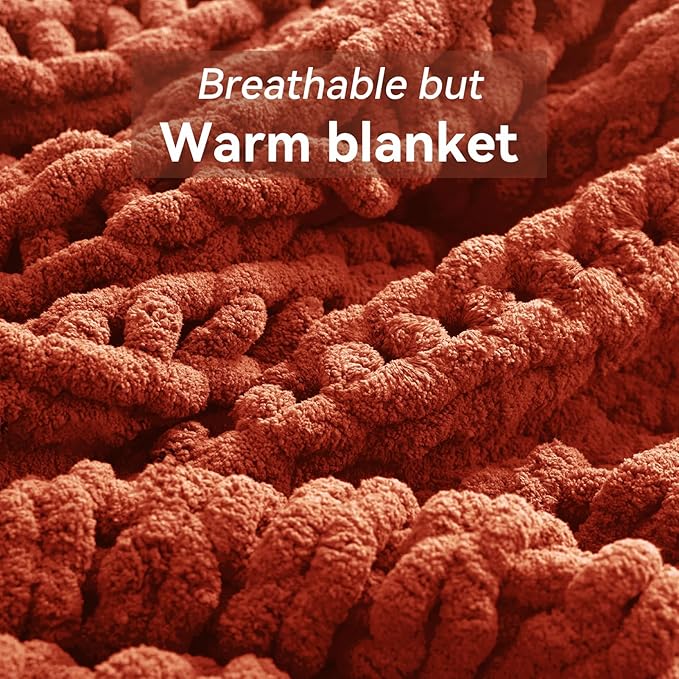 Chunky Knit Throw Blanket - Burnt Orange 60 x 80 inch