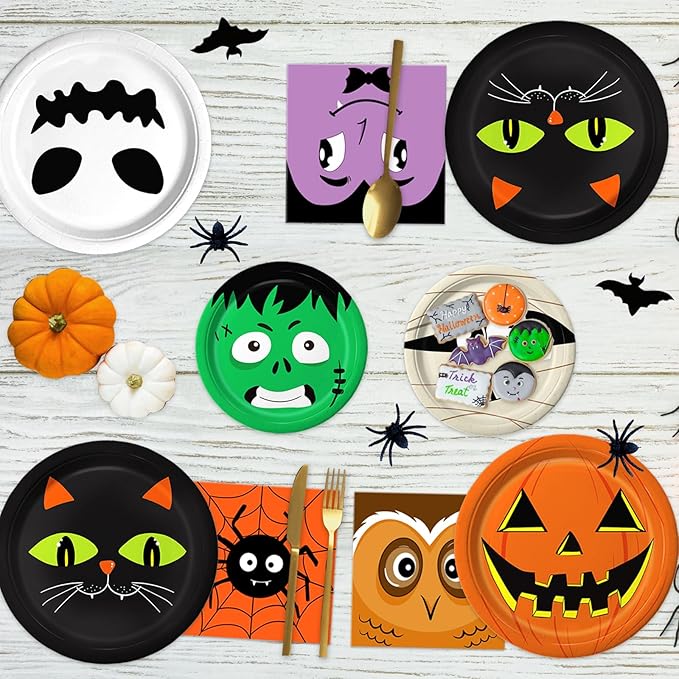 105 Piece Assorted Halloween Paper Plates & Napkins - Serves 30