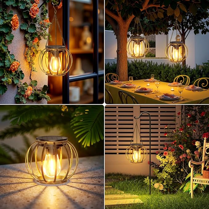 4 Pack Bronze Metal Hanging Solar Lanterns