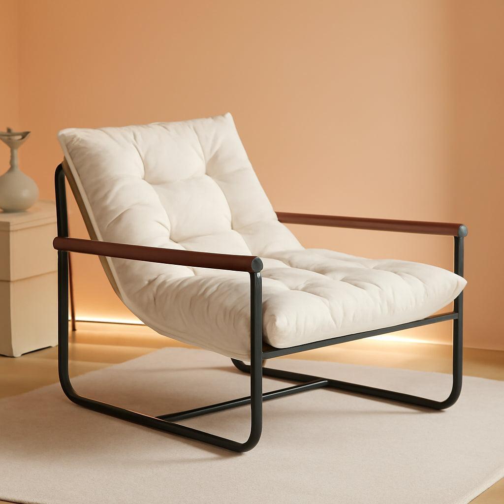 Beige Corduroy Accent Chair With Armrests