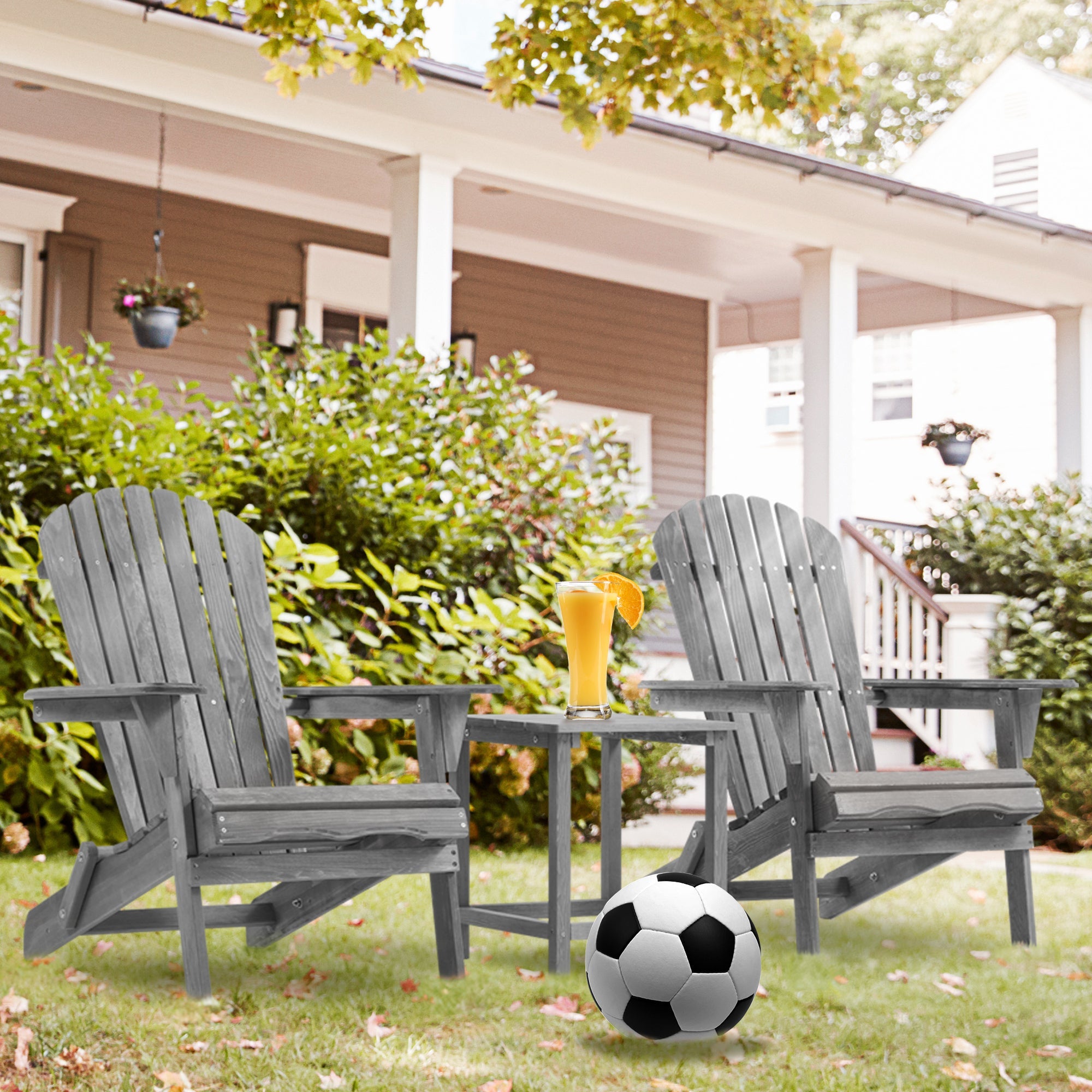 Classic Gray Cedar Wood Adirondack Chairs - Set of 2