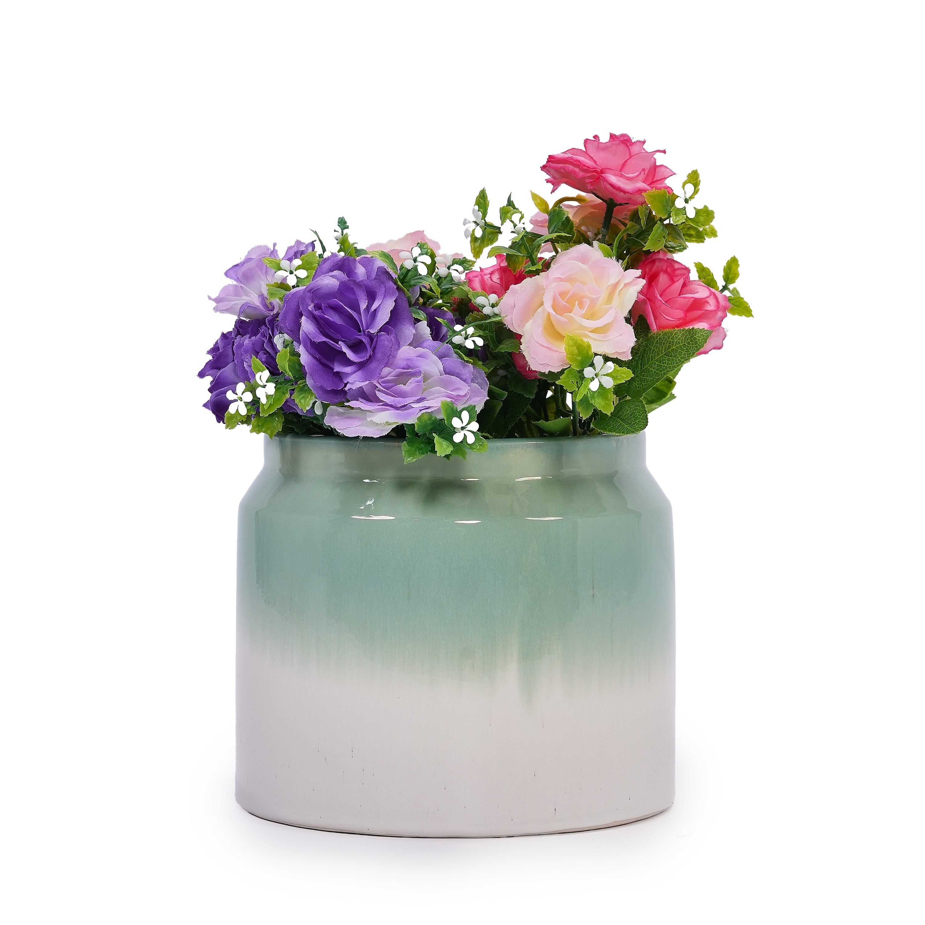 Set of 2 Gradient Ceramic Flowerpots - White/Green