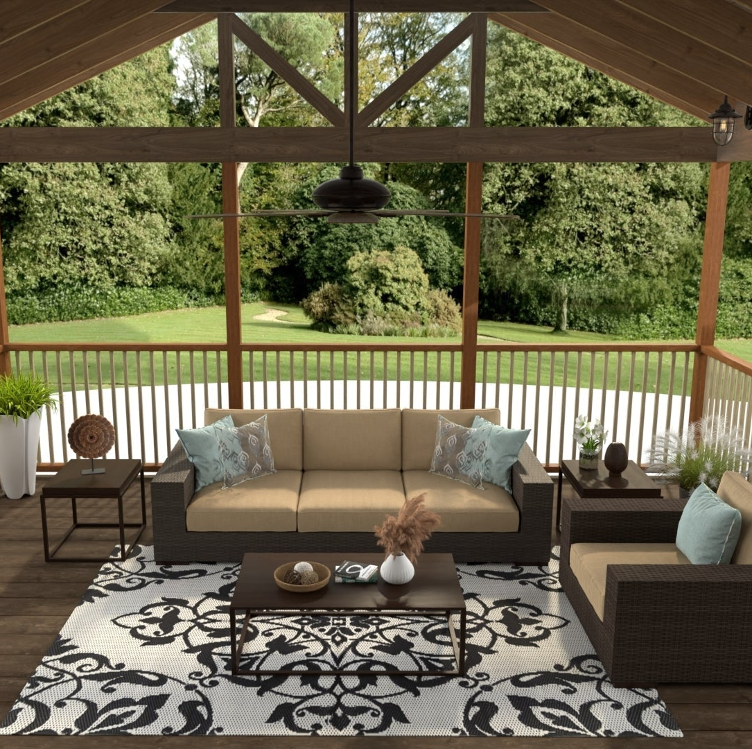 New Wrought Iron Black & White Reversible Outdoor Mat