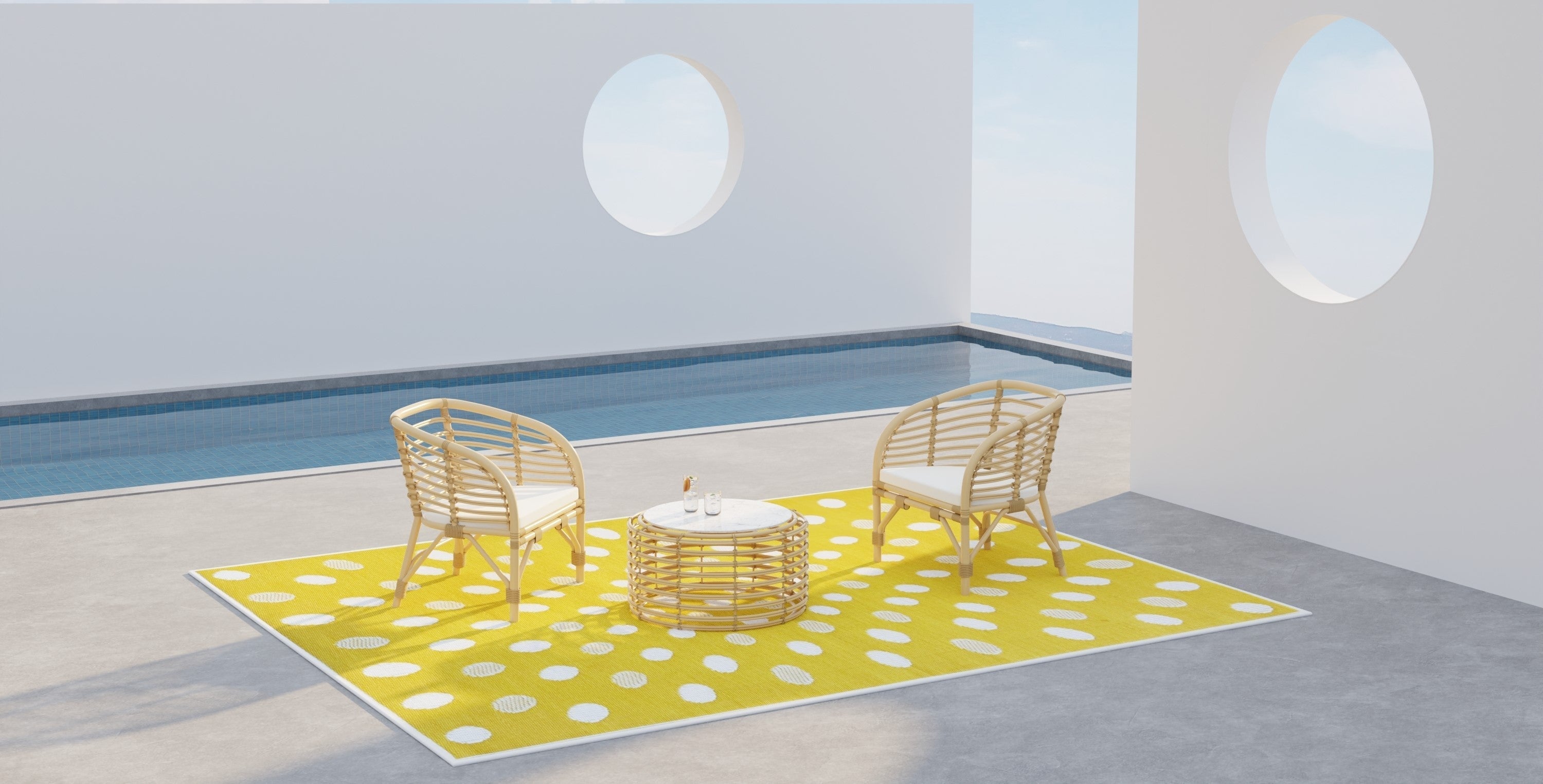 Crazy Dots Yellow & White Reversible Outdoor Mat