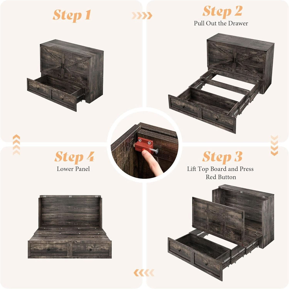Black Oak Murphy Bed Cabinet With USB - Queen Size
