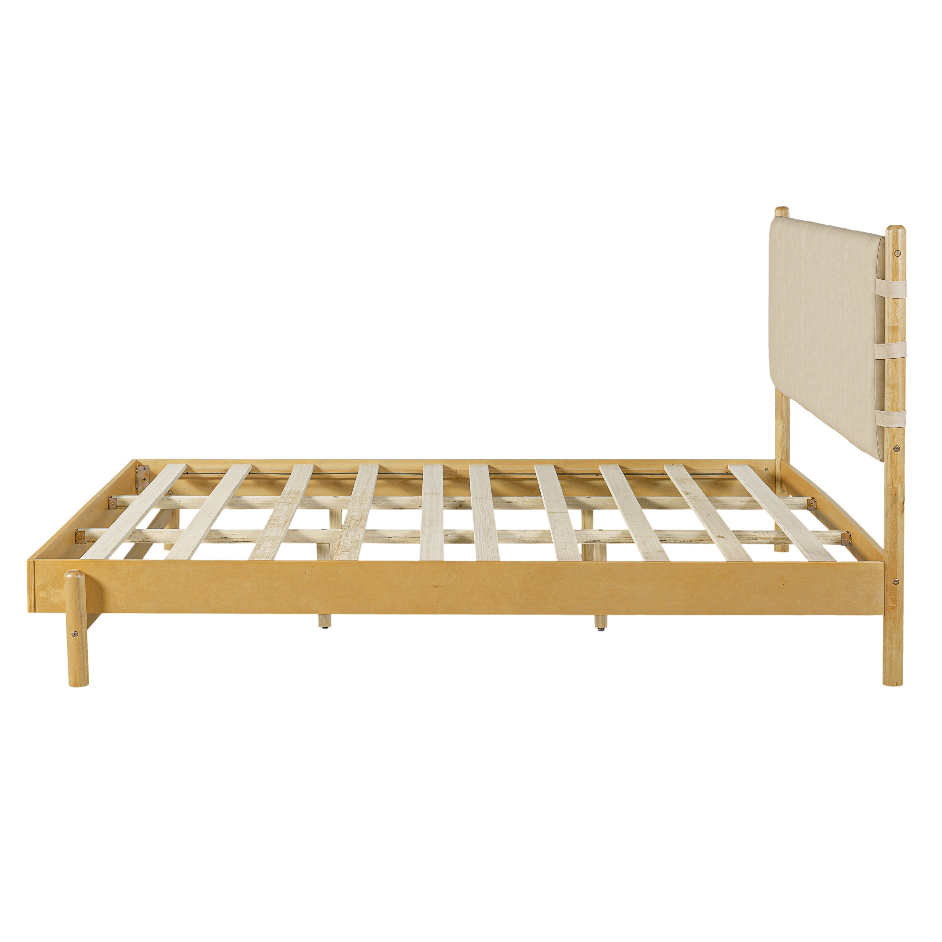 Beige Wood Platform Bed with Headboard and Matching Bedside Tables - 3 Pc Set