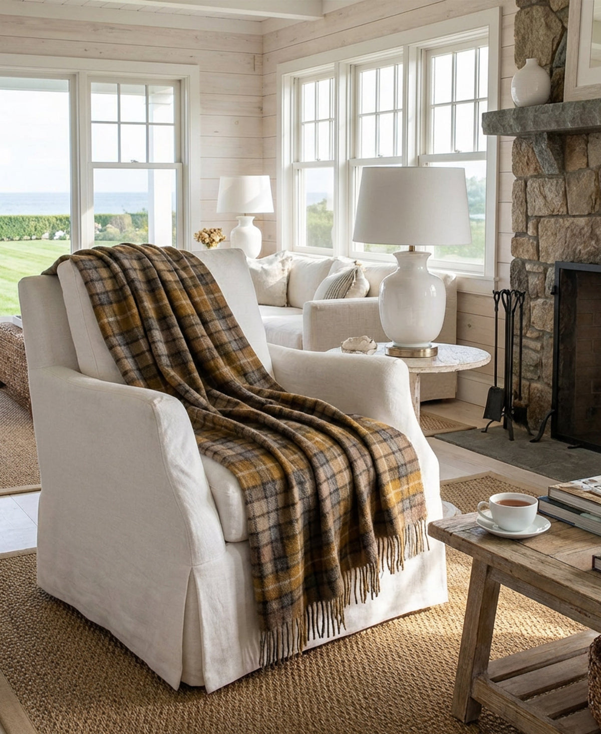 Highland Tweeds Pure New Wool Fluffy Throw - Natural Buchanan