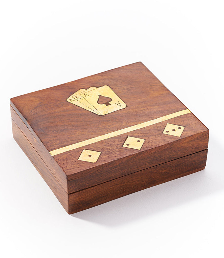 Handcrafted Game Night Box With Wooden Dice & Set of Playing Cards