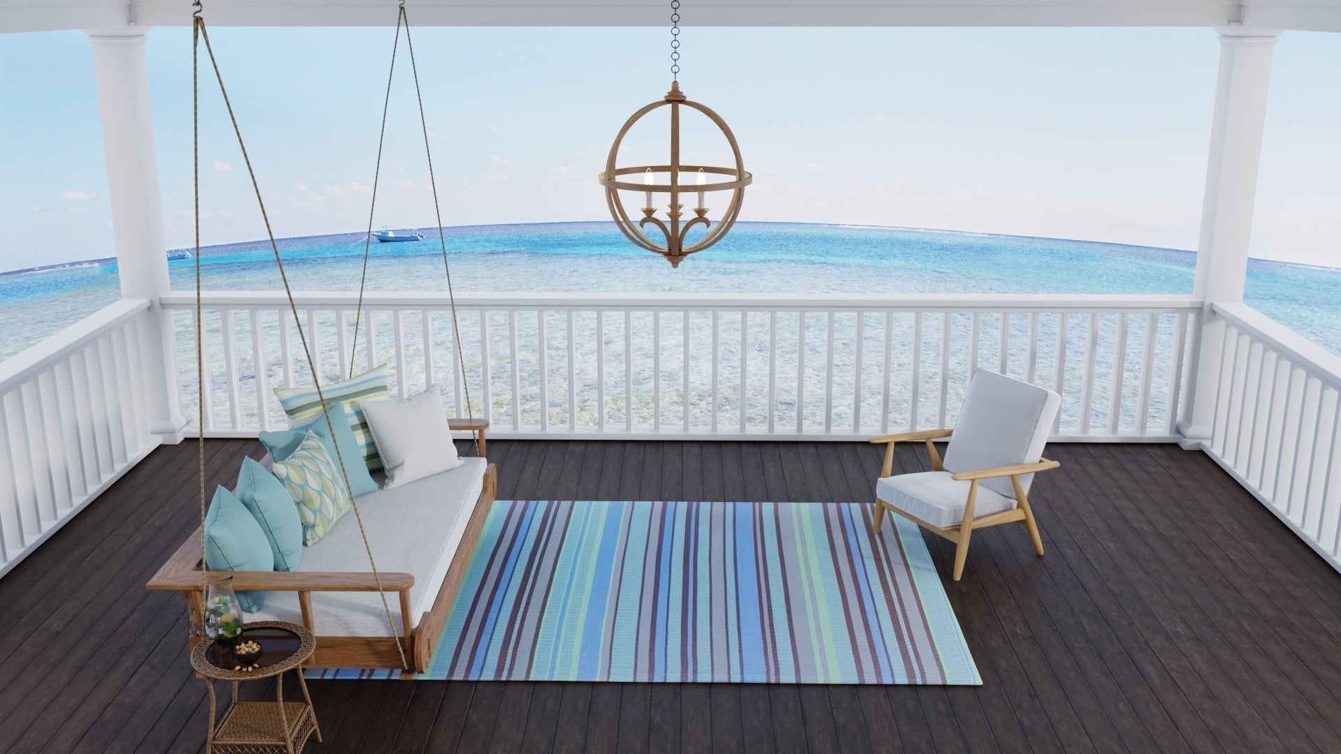 Stripes Grey & Aqua Reversible Outdoor Mat