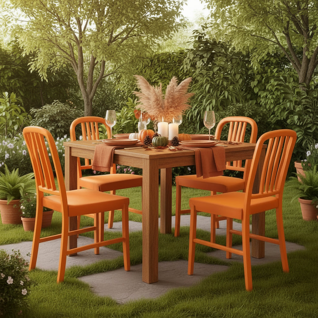 Set of 2 Commercial Grade Indoor/Outdoor Metal Dining Chairs- Orange