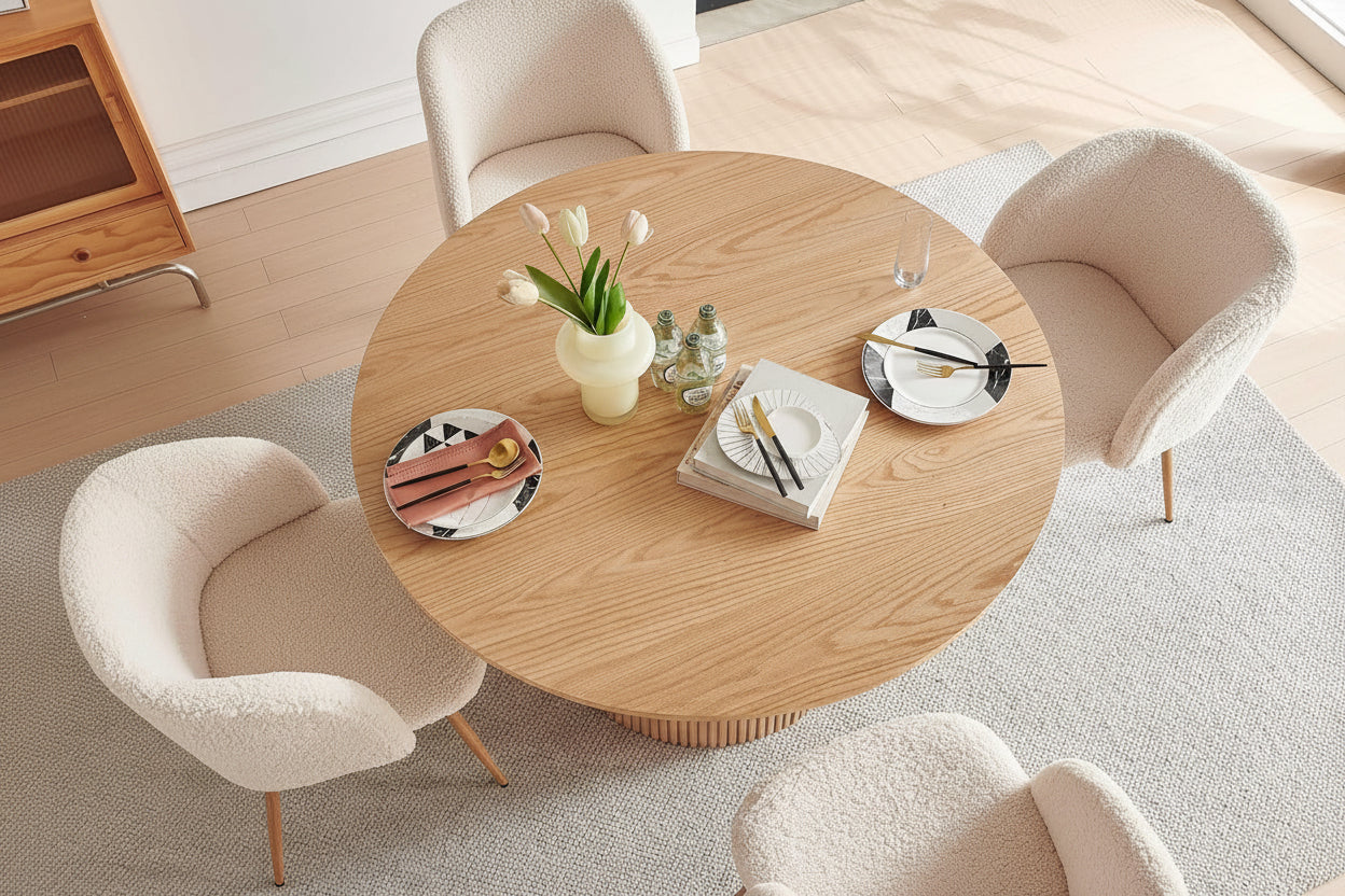 Oak Finish Dining Set with Sherpa Chairs