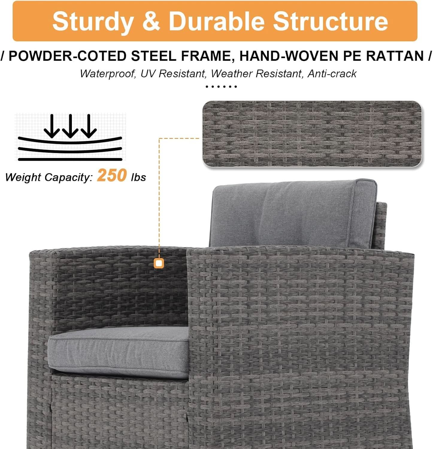 5 Piece Wicker Patio Conversation Set with Storage Box - Dusty Blue