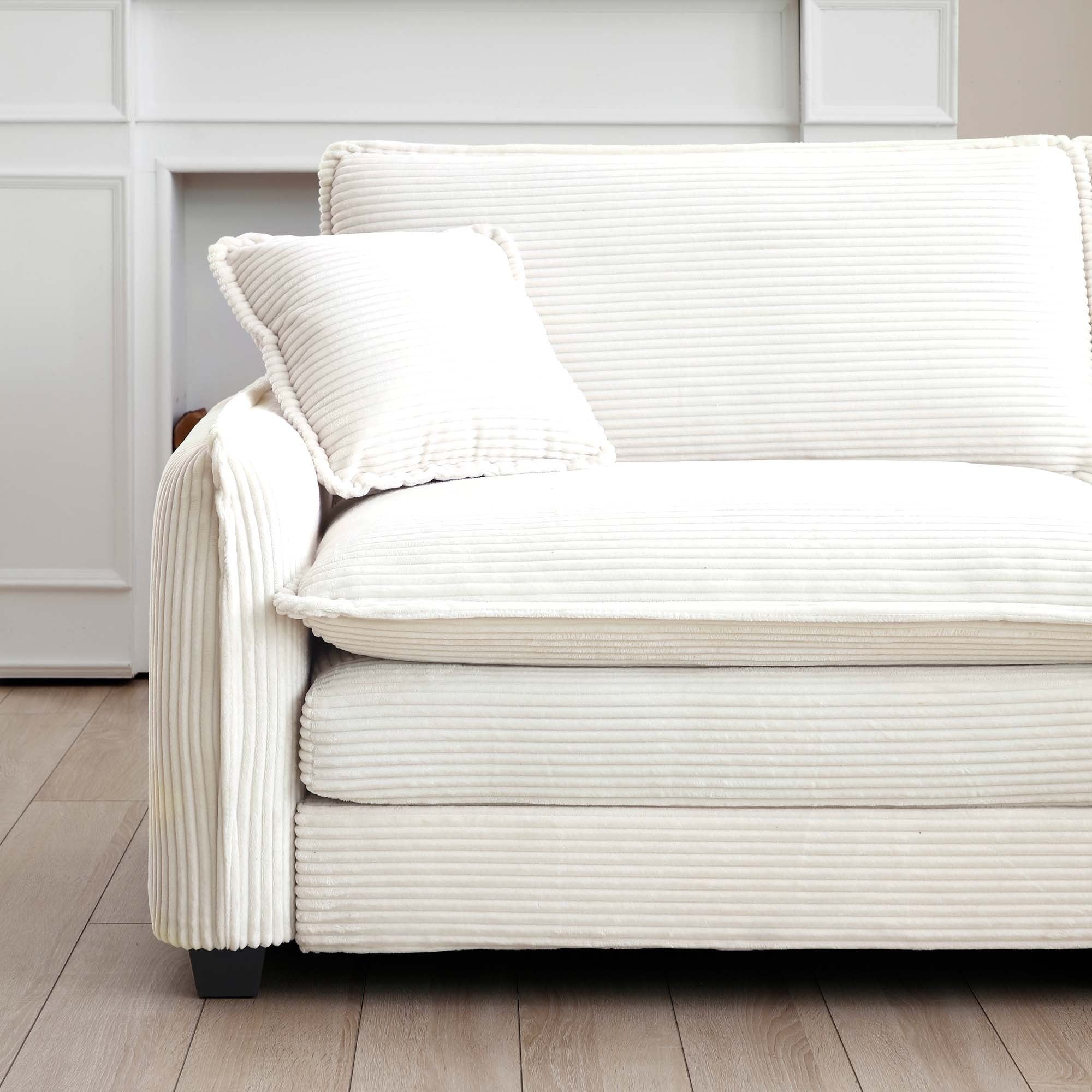 Modern 3 Piece Deep Seat Sofa Set - Beige Corduroy