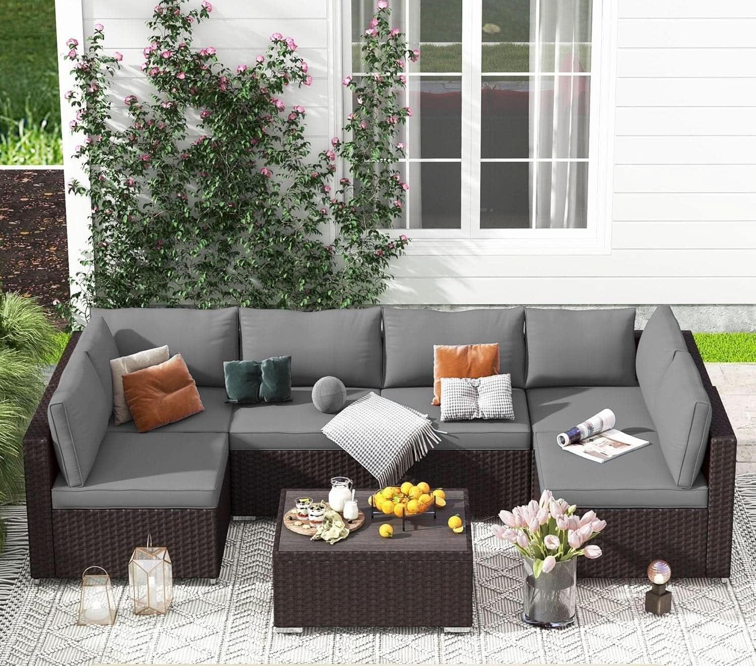 Outdoor Replacement Cushions For 6 Seat Modular Sofa - Gray
