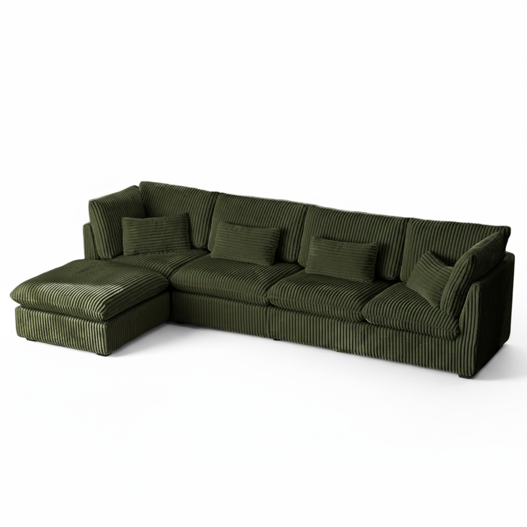 Oversized Modular Sectional with Chaise - Green Corduroy