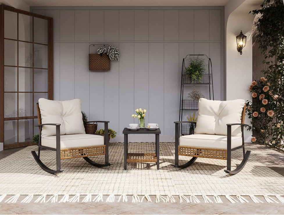 LAUSAINT HOME 3-Piece Rocking Bistro Set in Beige